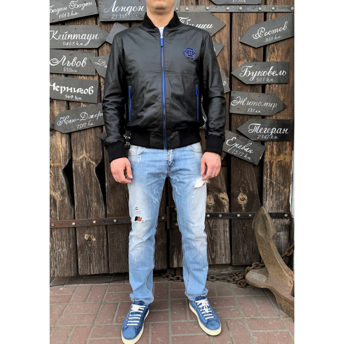 Чоловіча шкіряна куртка Philipp Plein чорна KA01