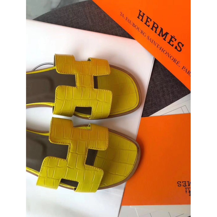 Жіночі шльопанці Hermes жовті 0201362