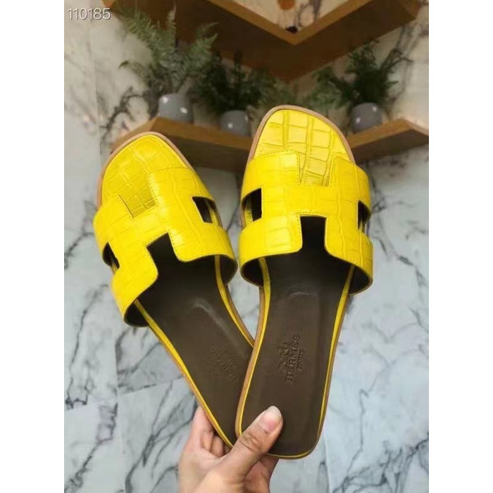 Жіночі шльопанці Hermes жовті 0201362