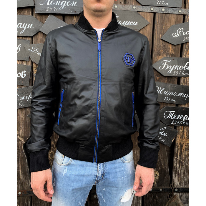 Чоловіча шкіряна куртка Philipp Plein чорна KA01