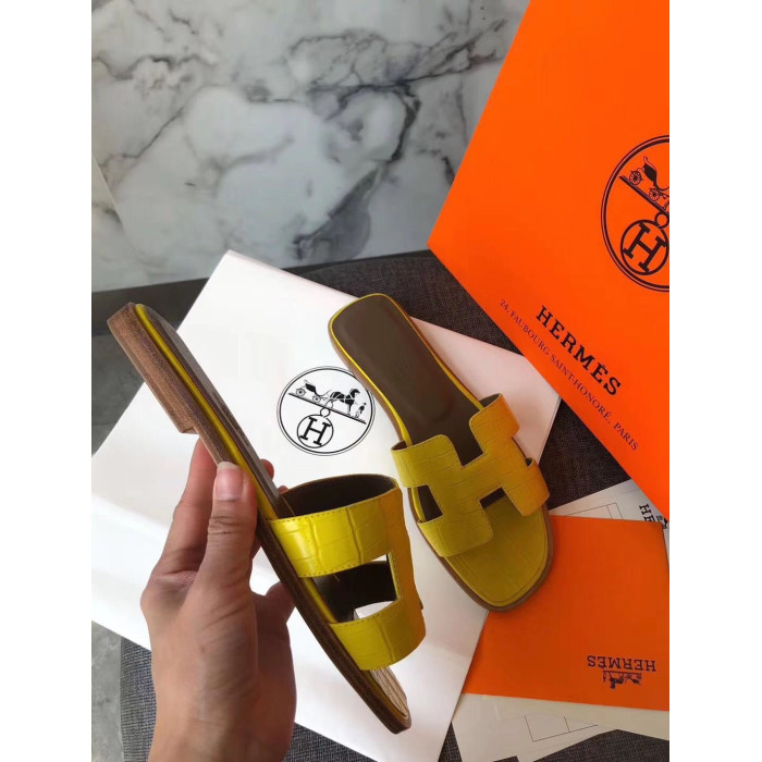 Жіночі шльопанці Hermes жовті 0201362