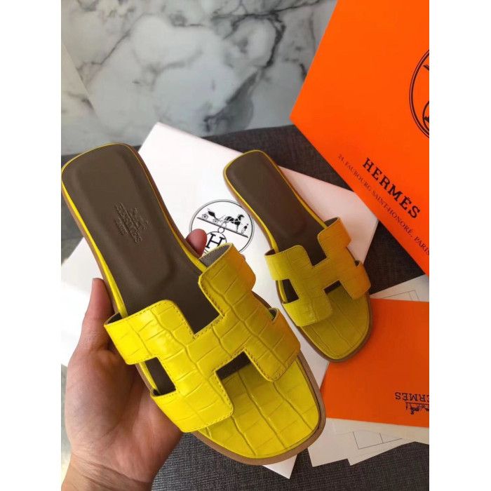 Жіночі шльопанці Hermes жовті 0201362