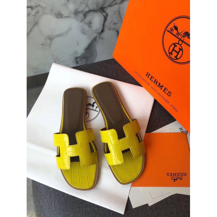 Жіночі шльопанці Hermes жовті 0201362