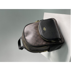 Жіночий рюкзак Coach Large Court Backpack In Signature Canvas in Brown/Black Premium