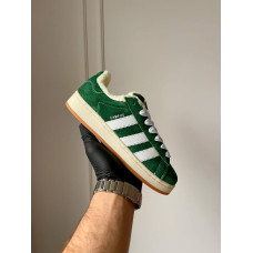 Жіночі зимові кросівки Adidas Campus Black ‘Green’ 00s з хутром