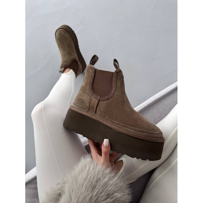 Жіночі зимові ботинки UGG Neumel Chelsea HICKORY Platform PREMIUM