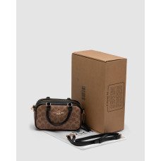 Жіноча сумка Coach Satchel Crossbody In Signature Beige/Black Premium