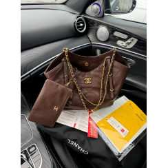 Жіноча сумка Chanel Maxi Shopping Bag Dark Brown Premium