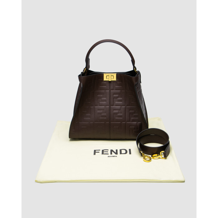 Жіноча сумка Fendi Brown Leather Large Iconic Essentially Peekaboo Top Handle Premium