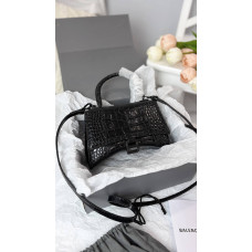 Жіноча сумка Balenciaga Hourglass Handbag Small in Crocodile Embossed Calfskin Black Premium
