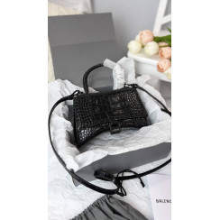 Жіноча сумка Balenciaga Hourglass Handbag Small in Crocodile Embossed Calfskin Black Premium