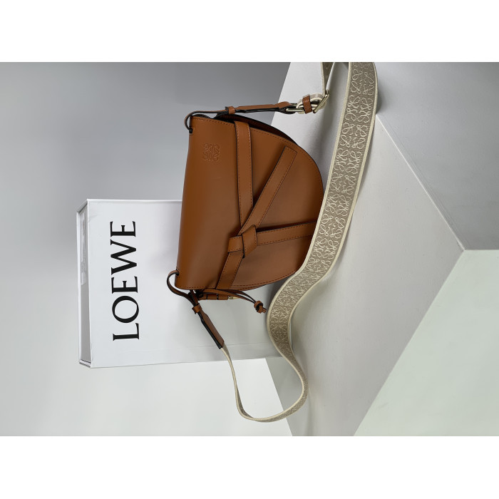 Жіноча сумка Loewe Gate Small leather and Jacquard Shoulder Bag Brown Premium