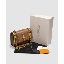 Жіноча сумка Yves Saint Laurent Medium Sunset in Smooth Leather Brown/Gold Premium