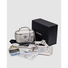 Жіноча сумка Chanel Classic White Lambskin Pearl Crush Vanity Bag Silver Premium