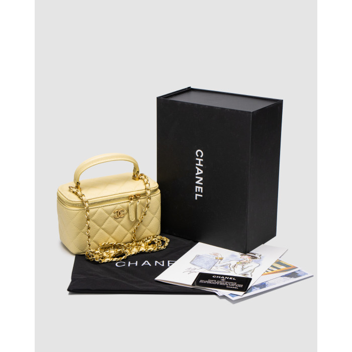 Жіноча сумка Chanel Classic Yellow Caviar Quilted Pearl Crush Vanity Bag Premium