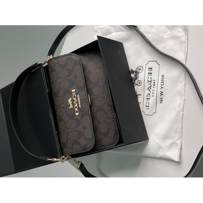 Жіноча сумка Coach Brynn Flap Crossbody In Signature Canvas Brown Premium