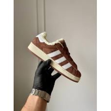Жіночі зимові кросівки Adidas Campus Black ‘Brown’ 00s з хутром