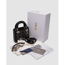 Жіноча сумка Christian Dior Mini Lady Dior Bag Black Strass Cannage Satin Premium